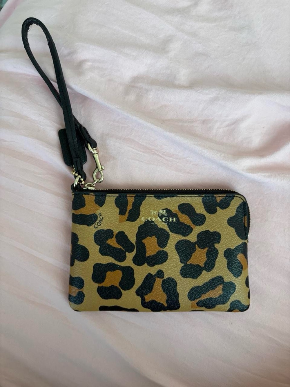 Coach Leopard-Print Wristlet in Tan and Black